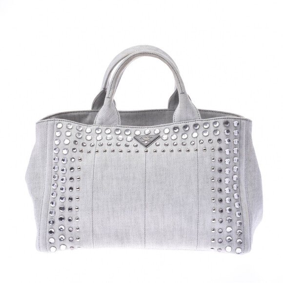 Prada Handbags - PRADA Canapa Jeweled Bag Gray Denim Tote